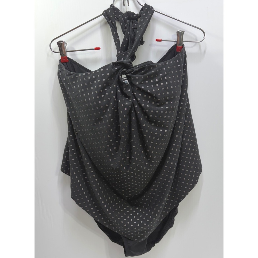 Venus Women Black Silver Metallic Diamond Halter One Piece Swimsuit Size 12